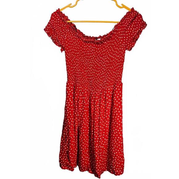 H&M Divided Women's Smocked Red Polka Dot Dress Size 6 - Picture 1 of 8